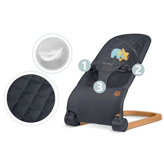 Balansoar bebelusi, cadru metalic, material textil, pozitie sigura, ergonomica, pliabil, reglare inclinare a spatarului in 3 trepte, picioare anti-alunecare, cu jucarii, antracit, Culoare: Gri deschis-poza 5-Dacenergy.ro
