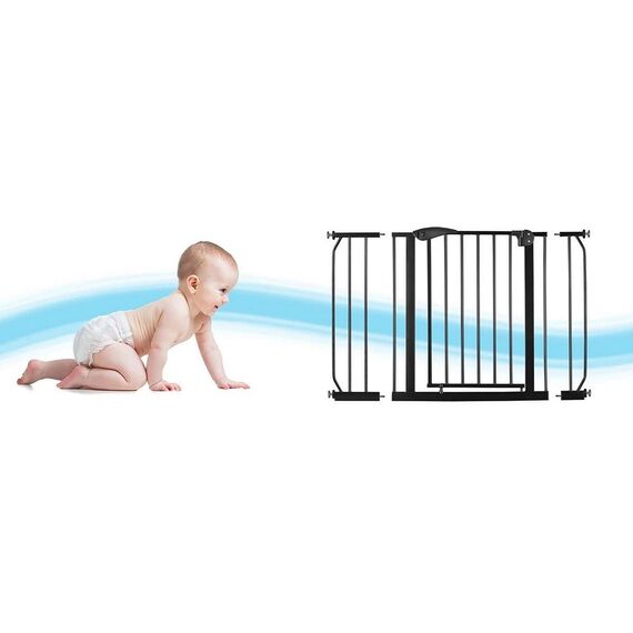 Bariera poarta de protectie copii, realizata din metal si plastic, deschidere pe 2 fete, latime reglabila, 75-115 cm, posibilitatea de blocare, negru-poza 5-Dacenergy.ro