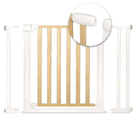 Poarta de securitate, combinatie de lemn si otel, inchidere usoara, pe doua fete, latimea reglabila 74-105 cm, natur si alb, Culoare: Alb, Natur, Latime: 74 / 105 cm-poza 7-Dacenergy.ro