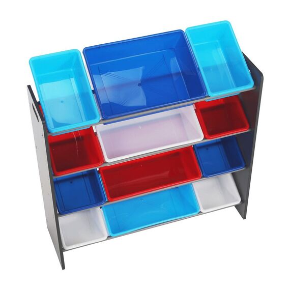 Organizator de jucarii DacEnergy©, 12 cutii de depozitare, plastic, practic, structura robusta, din Mdf, 86 x 26,5 x 78 cm, albastru, Culoare: Albastru-poza 9-Dacenergy.ro