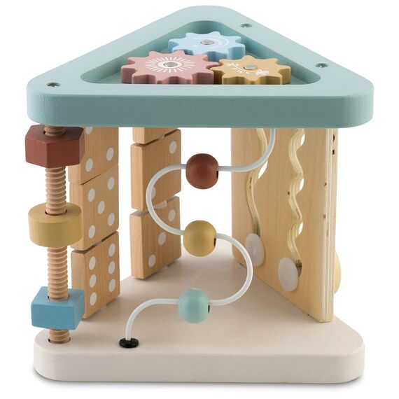 ​Cub interactiv bebe , triunghi, sprijina invatare, numarare, forme si culori, panouri cu imagini cu animale, suruburi cu filet, 17 x 18.5 cm-Dacenergy.ro