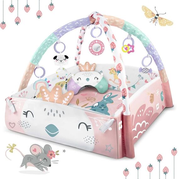 ​Saltea de activitati si spatiu de joaca 3in1 , 7 jucarii multifunctionale, o perna, arcada, oglinda, laturi ridicate, 110 x 100 cm, roz-poza 2-Dacenergy.ro