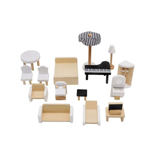 Casuta de papusi DacEnergy©, realizata din MDF, 3 etaje, 4 camere, balcon, 2 scari, 15 piese de mobilier, 62 x27 x77 cm, gri, Culoare: Gri-poza 3-Dacenergy.ro