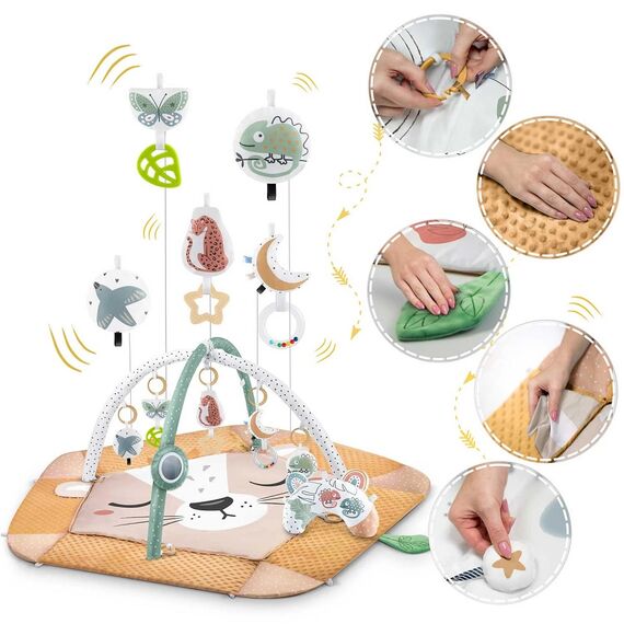 Salteluta interactiva , material moale, 7 jucarii multifunctionale, perna inclusa, doua fete, pliabil, imprimeu cu leu, Culoare: Multicolor-poza 4-Dacenergy.ro