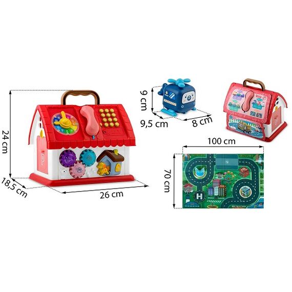 ​Set jucarii educationale, casa de jucarii, 3 elicoptere, un covoras de joaca, telefon interactiv cu sunete si butoane, 24 x18,5 x26 cm-poza 8-Dacenergy.ro