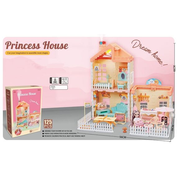 ​Casa de papusi pentru fete DacEnergy©, realizata din plastic, 2 etaje, cu mobilier pentru jocuri de simulare, 56 x 38 x 46 cm, colorata, Culoare: Multicolor-poza 3-Dacenergy.ro