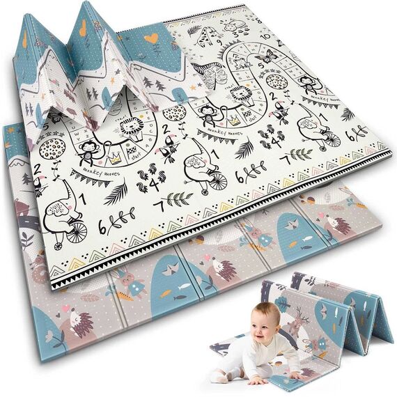 Covoras pliabil din spuma , 2 fete, usor de curatat, antiderapant, multifunctional, 200 x 180 x 1 cm, albastru, Latime: 180 cm, Culoare: Albastru | Alb-poza 5-Dacenergy.ro