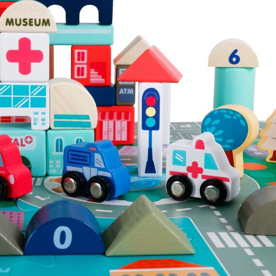 ​Set cuburi de construit din lemn pentru copii DacEnergy©, stimuleaza creativitatea si motricitatea, 115 piese, multicolor, Culoare: Multicolor-poza 4-Dacenergy.ro