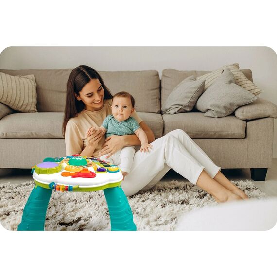 Masuta interactiva , panou interactiv cu pian incorporat, microfon, butoane stralucitoare, cablu USB, Bluetooth, albastru si alb-poza 5-Dacenergy.ro