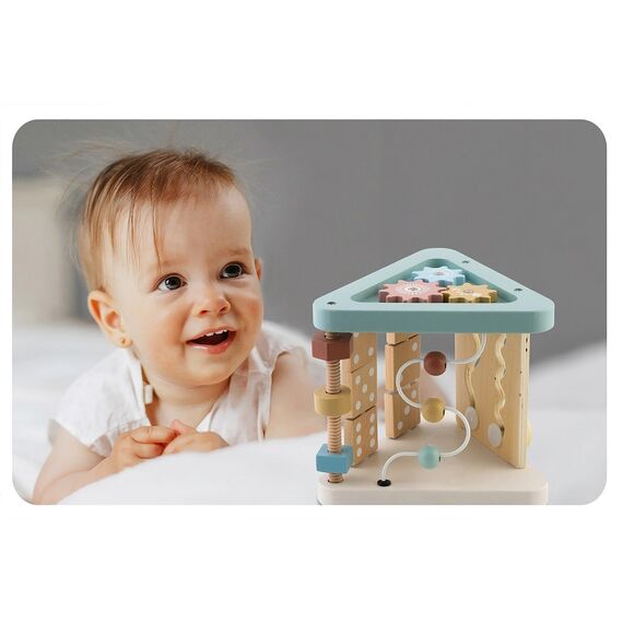 ​Cub interactiv bebe , triunghi, sprijina invatare, numarare, forme si culori, panouri cu imagini cu animale, suruburi cu filet, 17 x 18.5 cm-poza 6-Dacenergy.ro