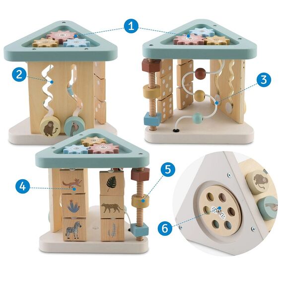 ​Cub interactiv bebe , triunghi, sprijina invatare, numarare, forme si culori, panouri cu imagini cu animale, suruburi cu filet, 17 x 18.5 cm-poza 7-Dacenergy.ro
