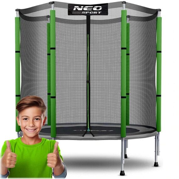 Trambulina de gradina, 6 stalpi fixati cu spuma, plasa externa de protectie, inchisa cu fermoar, diametru 140 cm, gri si verde, Culoare: Gri, Verde,  Diametru: 140 cm-poza 2-Dacenergy.ro