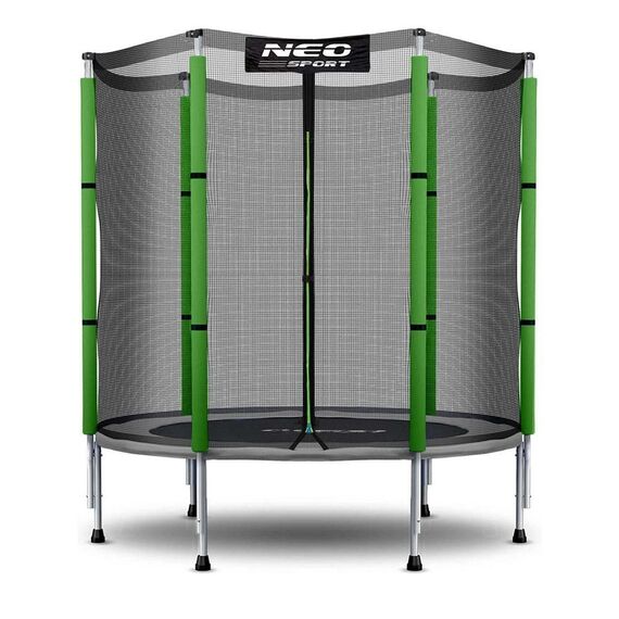 Trambulina de gradina, 6 stalpi fixati cu spuma, plasa externa de protectie, inchisa cu fermoar, diametru 140 cm, gri si verde, Culoare: Gri, Verde,  Diametru: 140 cm-Dacenergy.ro