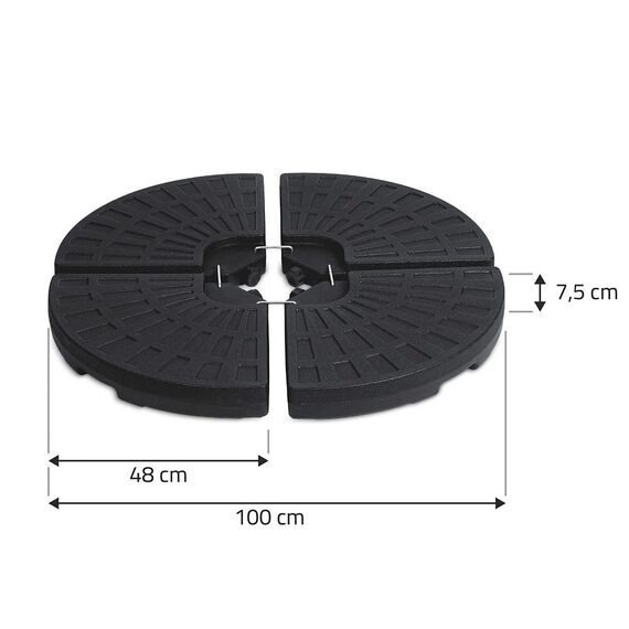 Baza pentru umbrela de gradina DacEnergy©, realizata din HDPE durabil, se umplute cu nisip sau apa, 4 bucati de carlige metalice, forma rotunda, 100 x 100 cm, Forma	: Rotund, Culoare: Negru-poza 7-Dacenergy.ro