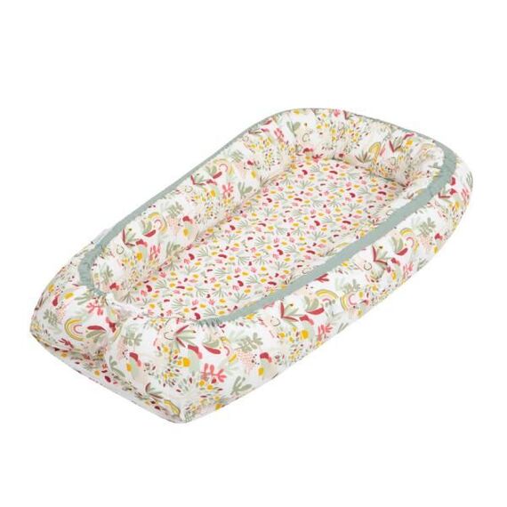 Cosulet bebelus pentru dormit Baby Nest DacEnergy©, realizat din satin, pentru nou-nascuti, imprimeu frunze, viu colorate, Culoare: Multicolor-Dacenergy.ro