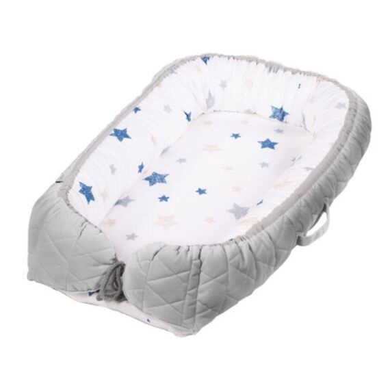 Cosulet bebelus pentru dormit Baby Nest DacEnergy©, cu 2 fete, satin si catifea, nou-nascuti, salteaua detasabila, 80 x 50 cm, gri-Dacenergy.ro