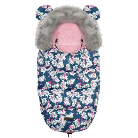 Sac de dormit bebelusi, rezistent la apa, rezistent la vant, respirabil, blana detasabila, finisaj atent, elegant, 95 x 48 cm, pentru sanie, albastru cu flamingo, Culoare: Multicolor-Dacenergy.ro