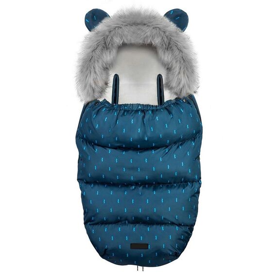 Sac de dormit bebelusi, cu urechi, antialergenic, respirabil, blana detasabila, 95 x 48 cm, pentru troler sau sanie, bleumarin, Culoare: Bleumarin-Dacenergy.ro