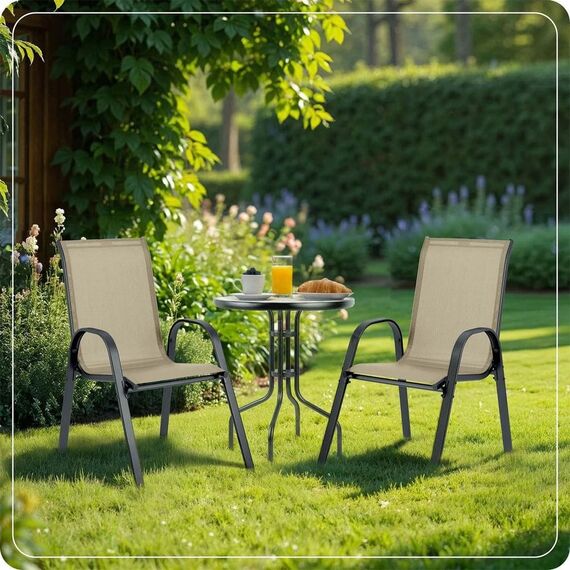 Set scaune de gradina DacEnergy©, din material textil, cadru din otel, sarcina maxima 120 kg, scaun ergonomic, 93,5 x 53 x 73 cm, 4 bucati, grafit si bej, Culoare: Gri grafit, Bej-poza 3-Dacenergy.ro