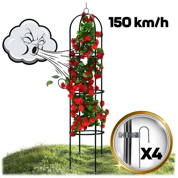 Suport metalic pentru gradina DacEnergy©, tip pergola, durabil, realizat din otel acoperit cu pulbere, inaltime 200 cm, latime 40 cm, negru, Culoare: Negru, Inaltime: 200 cm-poza 2-Dacenergy.ro
