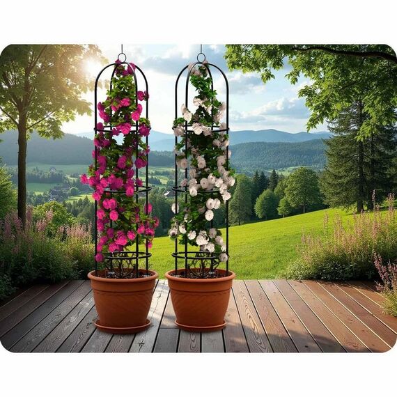 Suport metalic pentru gradina DacEnergy©, tip pergola, durabil, realizat din otel acoperit cu pulbere, inaltime 200 cm, latime 40 cm, negru, Culoare: Negru, Inaltime: 200 cm-poza 6-Dacenergy.ro