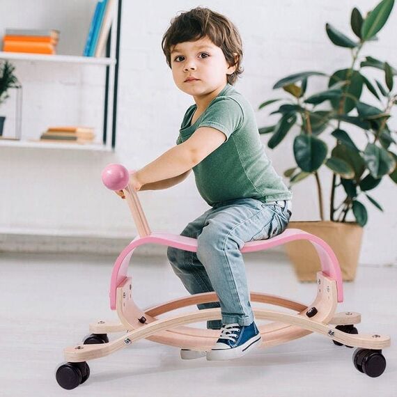 Balansoar 2 in 1 pentru copii DacEnergy©, din lemn, bicicleta de echilibru, cu roti, design inedit, 64 x 32 x 42 cm, roz, Culoare: Roz-poza 2-Dacenergy.ro