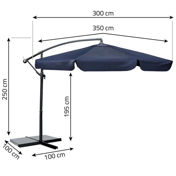 Umbrela de gradina, realizata din poliester 180 g/m2, pliabila, reglarea unghiului de inclinare si a inaltimii, diametru 350 cm, 8 segmente, cu husa, bleumarin, Culoare: Bleumarin-poza 8-Dacenergy.ro