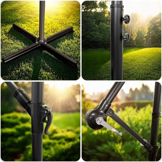 Umbrela de gradina, realizata din poliester 180 g/m2, pliabila, reglarea unghiului de inclinare si a inaltimii, diametru 350 cm, cu husa, bleumarin, Culoare: Bleumarin-poza 5-Dacenergy.ro