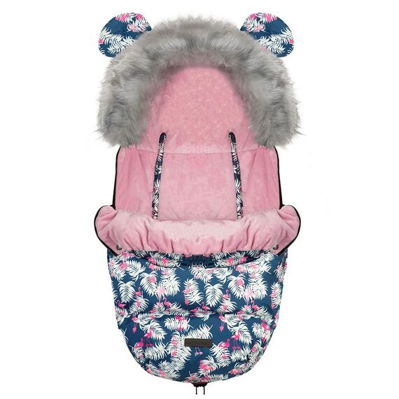 Sac de dormit bebelusi, rezistent la apa, rezistent la vant, respirabil, blana detasabila, finisaj atent, elegant, 95 x 48 cm, pentru sanie, albastru cu flamingo, Culoare: Multicolor-poza 3-Dacenergy.ro