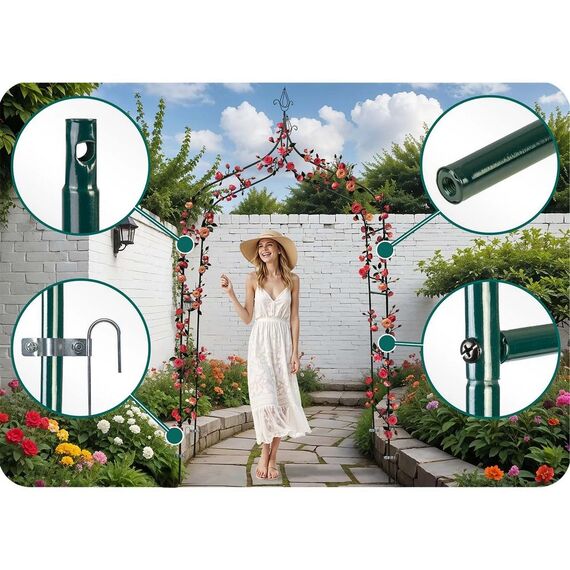 Arcada metalica pentru gradina DacEnergy©, pergola, durabila, realizat din otel acoperit cu pulbere, inaltime 265 cm, latime 140 cm, verde inchis, Culoare: Verde inchis, Inaltime: 265 cm-poza 2-Dacenergy.ro