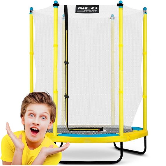 ​Trambulina de gradina , 6 stalpi fixati cu spuma, plasa interioara de protectie, inchisa cu fermoar, diametru 140 cm, galbena, Culoare: Galben,  Diametru: 140 cm-poza 2-Dacenergy.ro