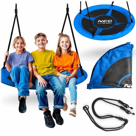 ​Leagan cuib , cadru otel, 100 % poliester, scaun confortabil, forma rotunda, franghii puternice, 110 cm, albastru si negru, Lungime: 110 cm, Culoare: Albastru, Negru-poza 3-Dacenergy.ro