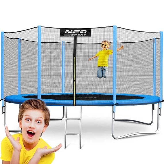 ​Trambulina de gradina , stalpi metalici, plasa de siguranta exterioara, scara metalica solida, sarcina maxima 150 kg, picioare stabile duble, 374 cm, Culoare: Albastru,  Diametru: 374 cm-poza 2-Dacenergy.ro