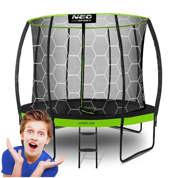 ​Trambulina de gradina , cu 3 picioare duble, scara metalica, plasa interna, intrarea in forma de L, cu fermoar si catarama, 252 cm, negru si verde, Culoare: Verde, Negru,  Diametru: 252 cm-poza 2-Dacenergy.ro