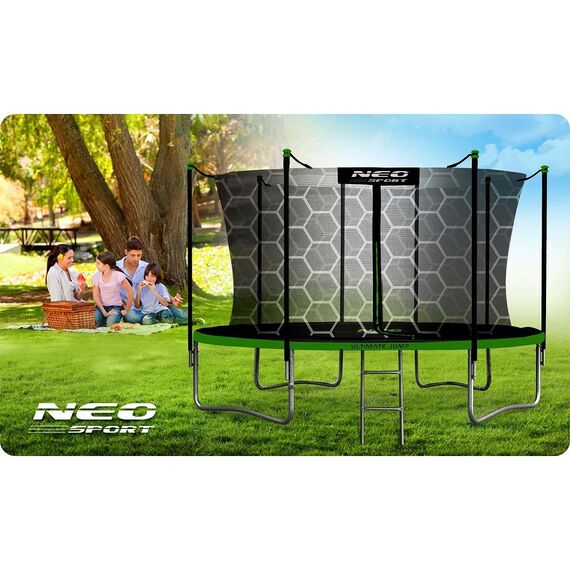 ​Trambulina de gradina, plasa de siguranta interioara, stalpi metalici, picioare duble, stabile in forma de U, fermoar si catarama, 435 cm, negru si verde, Culoare: Verde, Negru,  Diametru: 435 cm-poza 3-Dacenergy.ro
