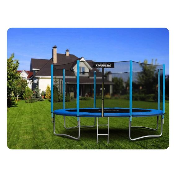 Trambulina de gradina , stalpi metalici, plasa de siguranta exterioara, scara metalica solida, sarcina maxima 150 kg, picioare stabile duble, 404 cm, Culoare: Albastru,  Diametru: 404 cm-poza 3-Dacenergy.ro
