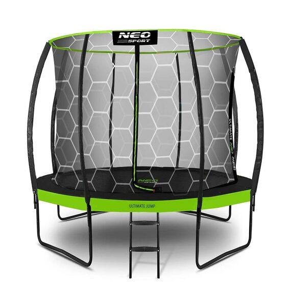 ​Trambulina de gradina , cu 3 picioare duble, scara metalica, plasa interna, intrarea in forma de L, cu fermoar si catarama, 252 cm, negru si verde, Culoare: Verde, Negru,  Diametru: 252 cm-Dacenergy.ro