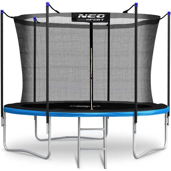 ​Trambulina de gradina, stalpi metalici, scara metalica, plasa interioara de protectie, cu fermoar, 54 buc de arcuri, 3 picioare duble in forma de U, 312 cm, Culoare: Albastru, Negru,  Diametru: 312 cm-poza 3-Dacenergy.ro