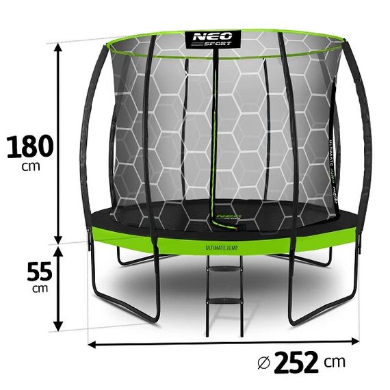 ​Trambulina de gradina , cu 3 picioare duble, scara metalica, plasa interna, intrarea in forma de L, cu fermoar si catarama, 252 cm, negru si verde, Culoare: Verde, Negru,  Diametru: 252 cm-poza 4-Dacenergy.ro