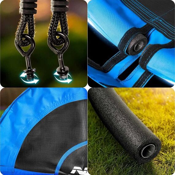 ​Leagan cuib , cadru otel, 100 % poliester, scaun confortabil, forma rotunda, franghii puternice, 110 cm, albastru si negru, Lungime: 110 cm, Culoare: Albastru, Negru-poza 5-Dacenergy.ro