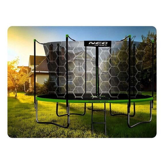 ​Trambulina de gradina, plasa de siguranta interioara, stalpi metalici, picioare duble, stabile in forma de U, fermoar si catarama, 435 cm, negru si verde, Culoare: Verde, Negru,  Diametru: 435 cm-poza 6-Dacenergy.ro