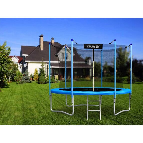 Trambulina de gradina , stalpi metalici, scara metalica, 2 trepe, plasa interioara de siguranta, arcuri galvanizate, zincate, 252  cm, Culoare: Albastru,  Diametru: 252 cm-poza 5-Dacenergy.ro