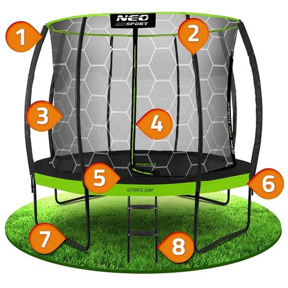 ​Trambulina de gradina , cu 3 picioare duble, scara metalica, plasa interna, intrarea in forma de L, cu fermoar si catarama, 252 cm, negru si verde, Culoare: Verde, Negru,  Diametru: 252 cm-poza 5-Dacenergy.ro