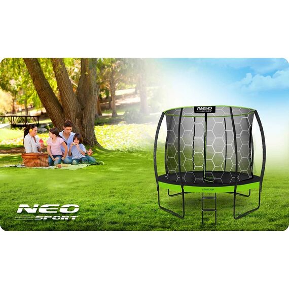 ​Trambulina de gradina , cu 3 picioare duble, scara metalica, plasa interna, intrarea in forma de L, cu fermoar si catarama, 252 cm, negru si verde, Culoare: Verde, Negru,  Diametru: 252 cm-poza 6-Dacenergy.ro