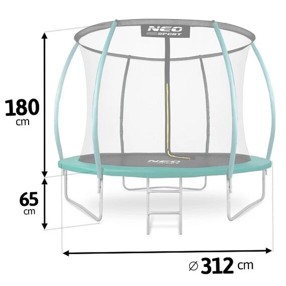 ​Trambulina de gradina , stalpi metalici profilat, plasa de siguranta interioara, arcuri zincate, intrare in forma de L, 312 cm, Culoare: Verde,  Diametru: 312 cm-poza 7-Dacenergy.ro