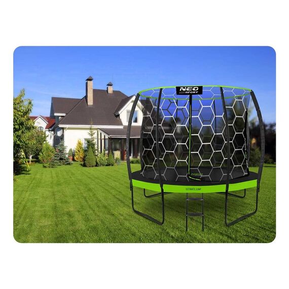 ​Trambulina de gradina , cu 3 picioare duble, scara metalica, plasa interna, intrarea in forma de L, cu fermoar si catarama, 252 cm, negru si verde, Culoare: Verde, Negru,  Diametru: 252 cm-poza 7-Dacenergy.ro