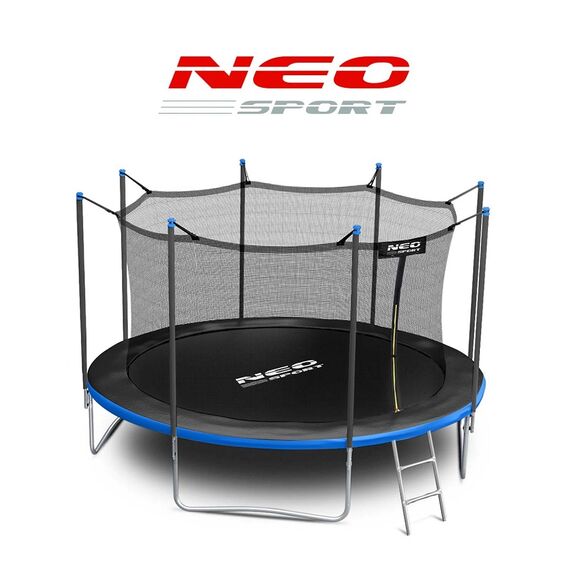 ​Trambulina de gradina , stalpi metalici, scara metalica, plasa interioara de protectie, cu fermoar, 64 buc de arcuri, 4 picioare duble in forma de U, 374 cm, Culoare: Albastru, Negru,  Diametru: 374 cm-poza 8-Dacenergy.ro
