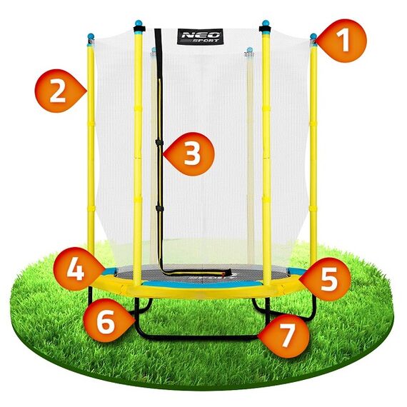 ​Trambulina de gradina , 6 stalpi fixati cu spuma, plasa interioara de protectie, inchisa cu fermoar, diametru 140 cm, galbena, Culoare: Galben,  Diametru: 140 cm-poza 9-Dacenergy.ro