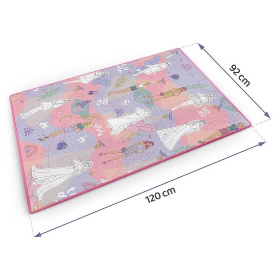 Spatiu de joaca 2 in 1, covoras din spuma si carte de colorat, asigura izolare termica fata de sol, textura anti-alunecare, model frumos cu printese, 120 x 90 cm, roz, Dimensiune (cm)	: 120 x 90-poza 11-Dacenergy.ro