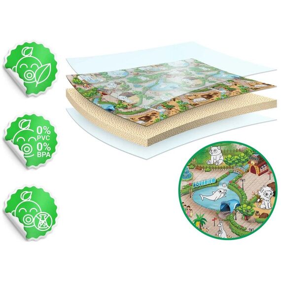 ​Spatiu de joaca 2 in 1, covoras din spuma si carte de colorat, asigura izolare termica fata de sol, textura anti-alunecare, model frumos cu animale de la Zoo, 120 x 90 cm, verde, Dimensiune (cm)	: 120 x 90-poza 13-Dacenergy.ro